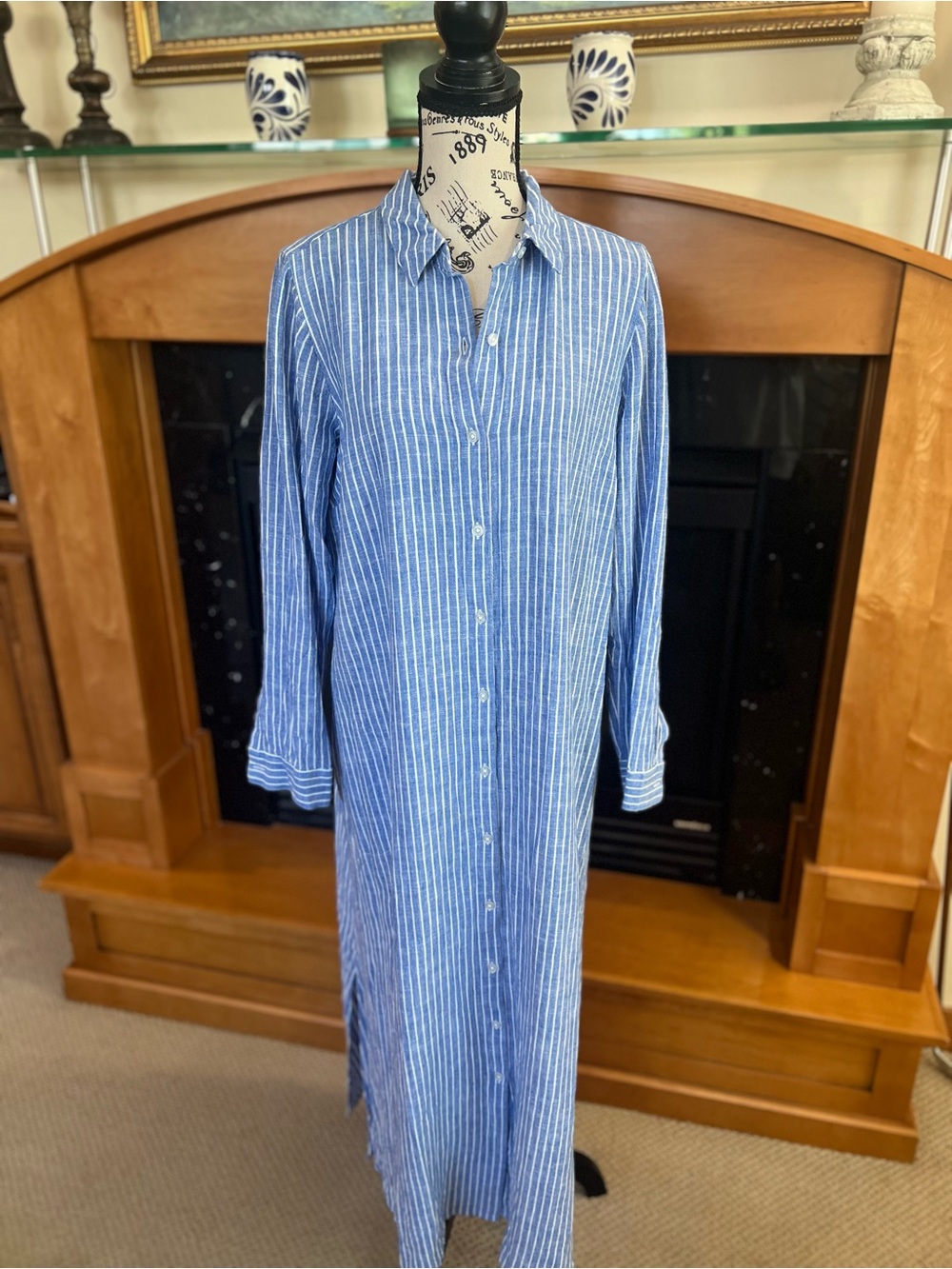 J.Jill Blue Striped Linen Shirt Dress